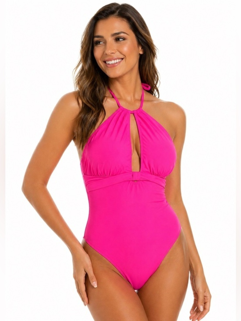 Tempt Me Hot Pink Halter Cutout One Piece Swimsuit  XL Resort Glam Beachwear